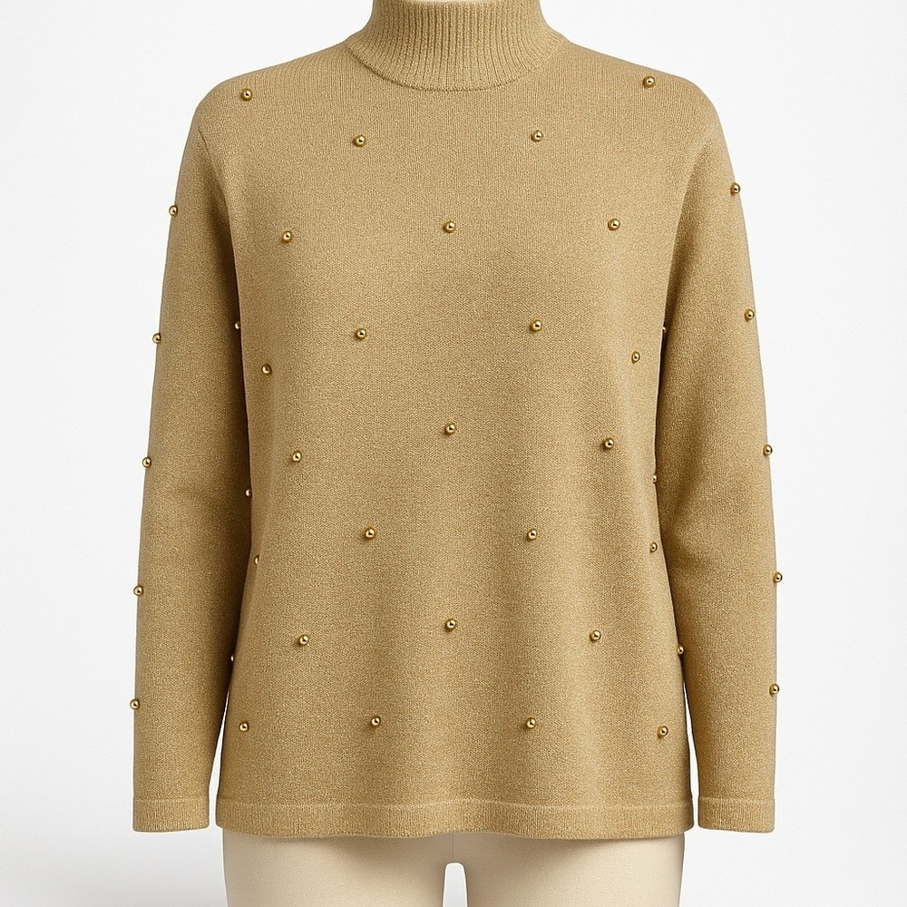 Vintage Magnolia Y2K Beaded‎ Sweater Size L Gold Sparkle Metallic Luxe Party NYE